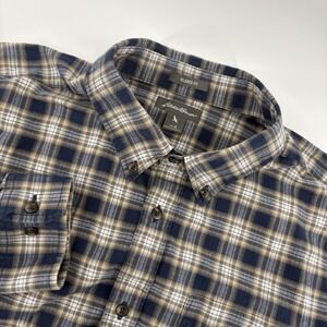 Eddie Bauer‎ Men's Large Blue Brown Plaid Button-Down Long Sleeve Relaxed Fit